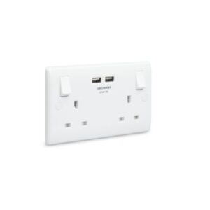 2 Gang Switched Socket Outlet + USB Charger 13 Amp