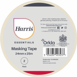 HARRIS ESSENTIALS MASKING TAPE 24mm x 25M 2 PACK