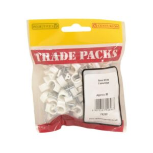 8mm White Cable Clip Trade Packs (pack of 80)