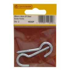 55mm x 8mm ZP Steel Screw Hooks (Pack of 2)