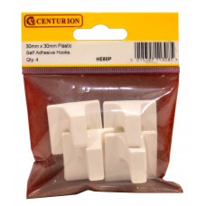 30mm x 30mm Plastic Self Adhesive Hooks (Pack of 4)