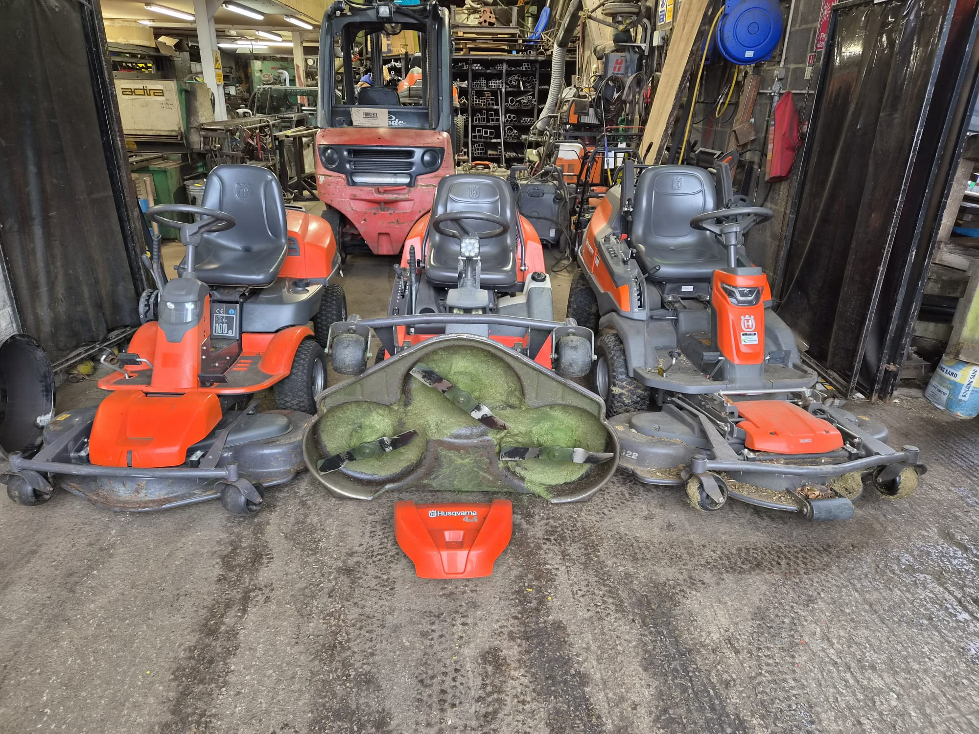 Husqvarna ride-on mower servicing close up