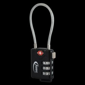 ASEC TSA Combination Luggage Cable Travel PadLock 3 Wheel