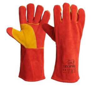 LEOPARD PREMIUM RED WELDERS GAUNTLETS REINFORCED PALM