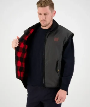Swanndri Men’s Foxton Oilskin Gilet with Wool Lining — Brown