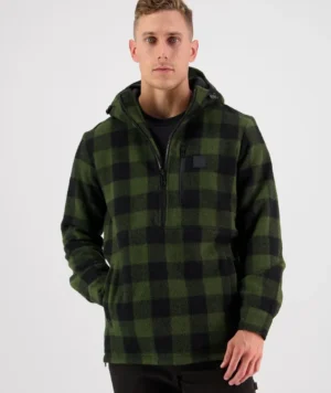 Swanndri Men’s Reidston Windproof Wool Anorak — Olive/Black Check